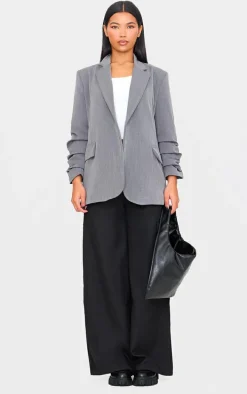 Grey Ruched Up Sleeve Boxy Blazer