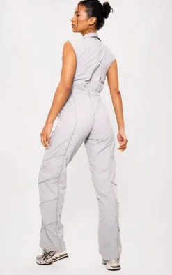 Grey Seam Detail Elasticated Zip Up Jumpsuit