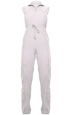 Grey Seam Detail Elasticated Zip Up Jumpsuit