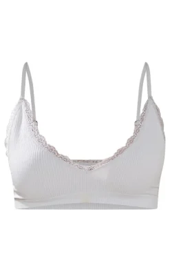Grey Seamless Rib Lace Trim Triangle Bra