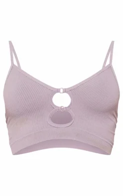 Grey Seamless Rib O Ring Detail Bralet