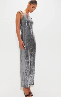 Grey Sequin Super Low Maxi Dress