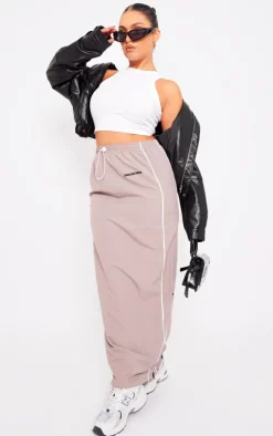 Grey Shell Toggle Waist Motocross Maxi Skirt