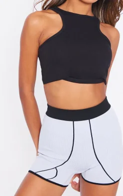 Grey Snatched Rib Seam Detail Boxer Hot Pants