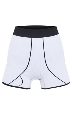 Grey Snatched Rib Seam Detail Boxer Hot Pants