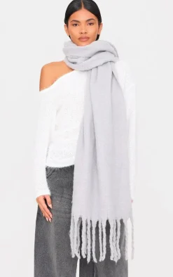 Grey Soft Blanket Tassel Scarf