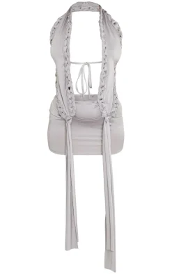 Grey Soft Touch Extreme Cut Out Halterneck Bodycon Dress