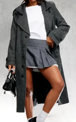 Grey Speckled Wool Look Military Coat