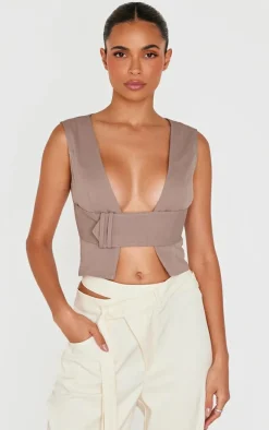 Grey Strap Detail Plunge Vest