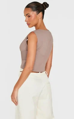 Grey Strap Detail Plunge Vest