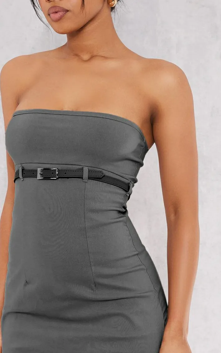 Grey Stretch Woven Belt Front Skort Romper