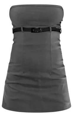 Grey Stretch Woven Belt Front Skort Romper