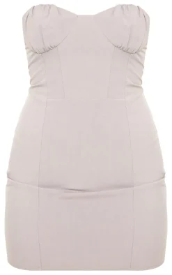 Grey Stretch Woven Ruched Cup Mini Dress