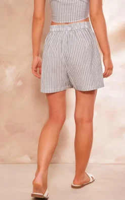 Grey Stripe Linen Look Tailored Shorts