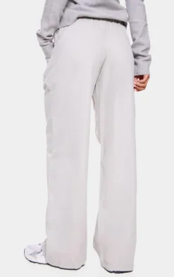 Grey Striped Double Waistband Drawstring Wide Leg Tailored Pants