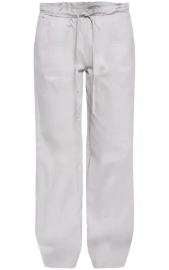 Grey Striped Double Waistband Drawstring Wide Leg Tailored Pants