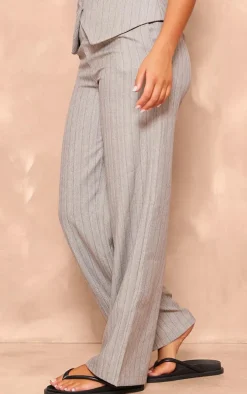 Grey Striped Tailored Woven Wide Leg Pants