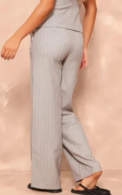 Grey Striped Tailored Woven Wide Leg Pants