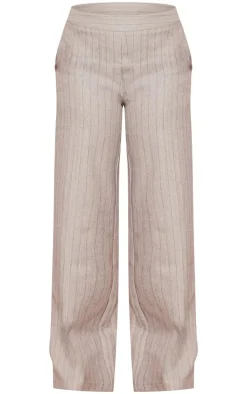 Grey Striped Tailored Woven Wide Leg Pants