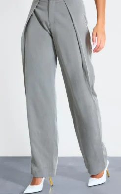Grey Tailored Boxer Detail Straight Leg Pants