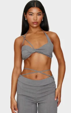 Grey Tailored Twist Bust Detail Bralet