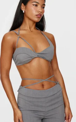 Grey Tailored Twist Bust Detail Bralet