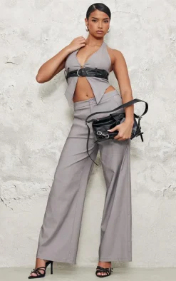 Grey Tailored Wide Leg Pants