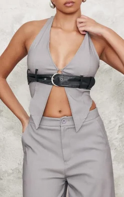 Grey Tailored Wide Leg Pants