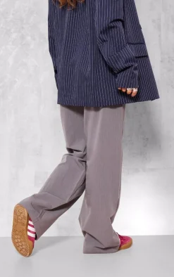 Grey Tailored Woven Double Waistband Straight Leg Pants