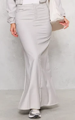 Grey Tailored Woven Fitted Split Hem Maxi Skirt