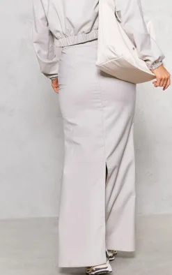 Grey Tailored Woven Fitted Split Hem Maxi Skirt