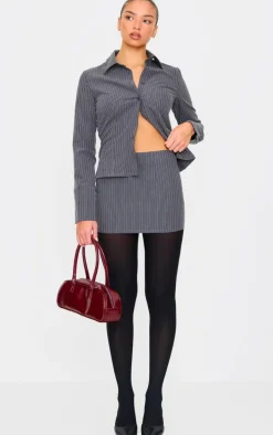 Grey Tailored Woven Glitter Pinstripe Micro Mini Skirt
