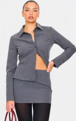Grey Tailored Woven Glitter Pinstripe Micro Mini Skirt