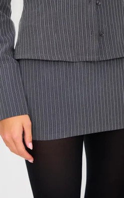 Grey Tailored Woven Glitter Pinstripe Micro Mini Skirt