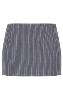 Grey Tailored Woven Glitter Pinstripe Micro Mini Skirt