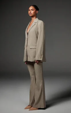 Grey Tailored Woven Pinstripe Slim Flare Pants