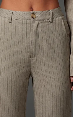 Grey Tailored Woven Pinstripe Slim Flare Pants