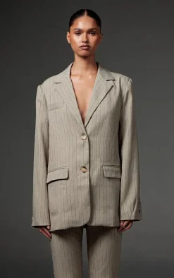 Grey Tailored Woven Pinstripe Oversized Blazer