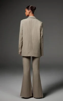 Grey Tailored Woven Pinstripe Oversized Blazer