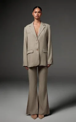 Grey Tailored Woven Pinstripe Oversized Blazer