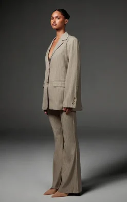 Grey Tailored Woven Pinstripe Oversized Blazer