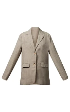 Grey Tailored Woven Pinstripe Oversized Blazer
