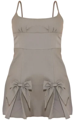 Grey Tailored Woven Pleated Bow Shift Dress