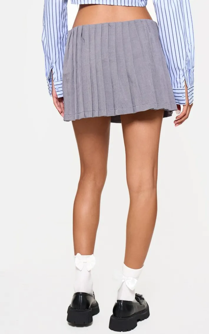 Grey Tailored Woven Pleated Mini Skirt