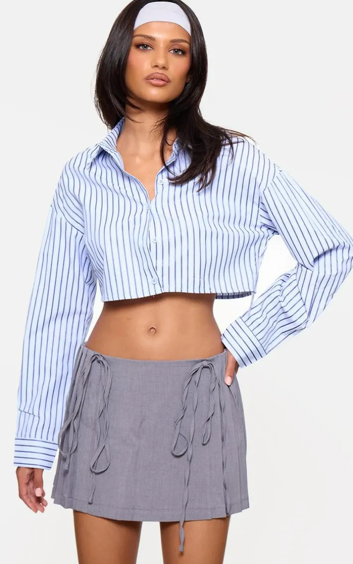 Grey Tailored Woven Pleated Mini Skirt