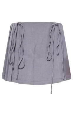 Grey Tailored Woven Pleated Mini Skirt