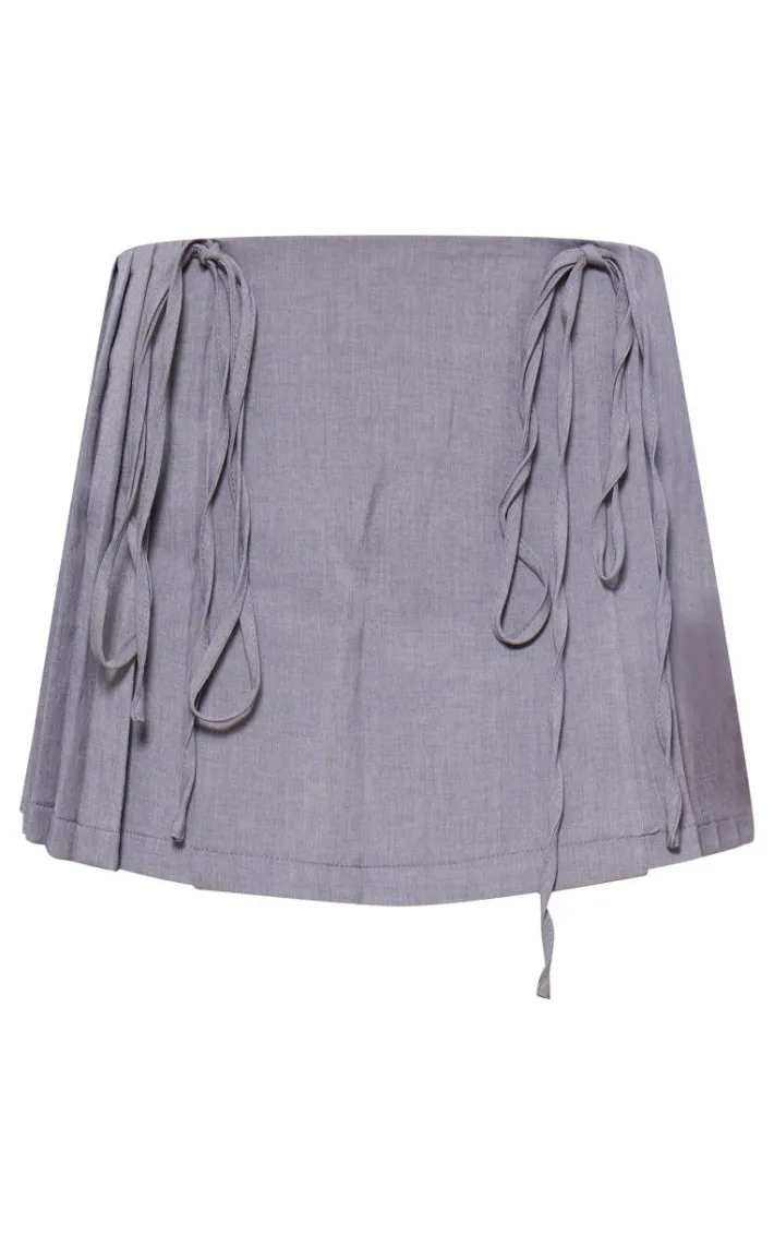 Grey Tailored Woven Pleated Mini Skirt