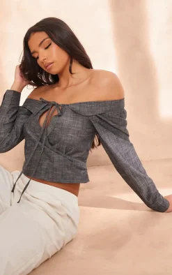 Grey Tie Front Wrap Shirt