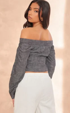 Grey Tie Front Wrap Shirt
