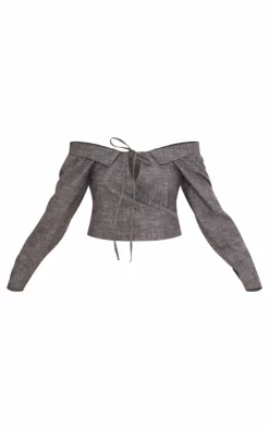 Grey Tie Front Wrap Shirt
